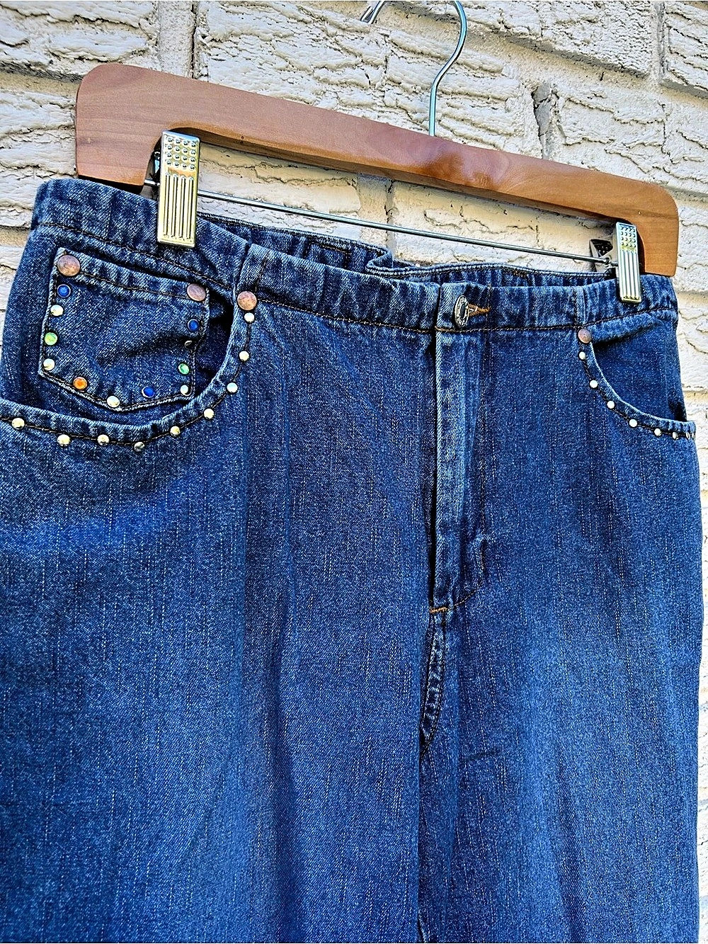 Vintage Jewel Embellished Cropped Jeans Blue Waist Size 4